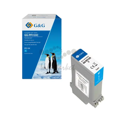Картридж струйный G&G GG-PFI120C голубой (130мл) для Canon imagePROGRAF TM-200, TM-205, TM-300, TM-305, TM-250, TM-250, TM-350, TM-355