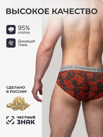 Комплект из 3-х спортивных трусов - «Красная хохлома»