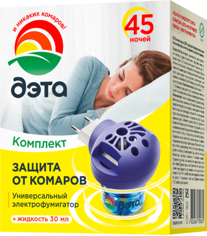 Комплект от комаров Дэта: универсальный электрофумигатор  + жидкость на 45 ночей