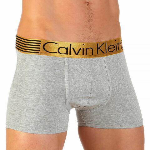 Мужские трусы боксеры Calvin Klein серые с золотистой резинкой
