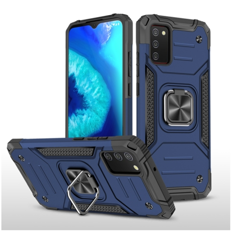 Противоударный чехол Strong Armour Case с кольцом для Samsung Galaxy A02s (Темно-синий)