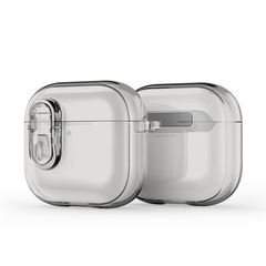 Прозрачный чехол серого цвета от Dux Ducis для наушников AirPods 4, серия PECL Series Case, в комплекте с карабином