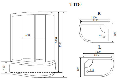 Timo Standart T-1120 P R душевая кабина (120*85*220), шт