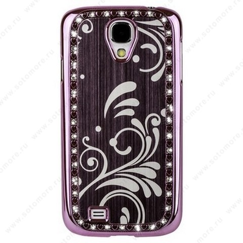 Накладка металлическая для Samsung Galaxy S4 i9500/ i9505 со стразами розовая