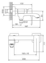 Смеситель для ванны BELZ B60507 короткий излив, латунь, хром