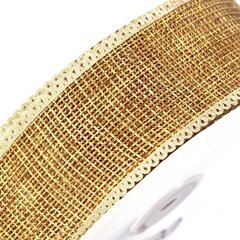 
          Декоративная лента капроновая для рукоделия, упаковки и флористики, 4 см, намотка 25 ярдов, золотой, дизайн сетка