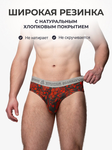 Комплект из 3-х спортивных трусов - «Красная хохлома»