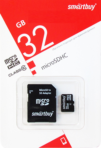 Карта пямяти Micro SDHC + адаптер (Smartbuy, Class 10, UHS-1) 32Гб