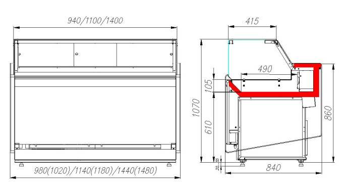 Витрина кондитерская POLUS KC82 SM 1,0-1 (1003 белый)