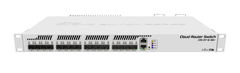 MikroTik Cloud Router Switch 317-1G-16S+RM with 800MHz CPU, 1GB RAM, 1xGigabit LAN, 16xSFP+ cages, RouterOS L6 or SwitchOS (dual boot), passive cooling 1U rackmount enclosure, Dual redundant PSU