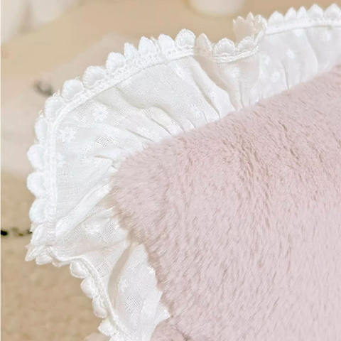 2062 Лежанка прямоугольная, сиреневая, с белой оборкой PREMIUM (чехлы съёмные) + подушечка Луна в комплекте