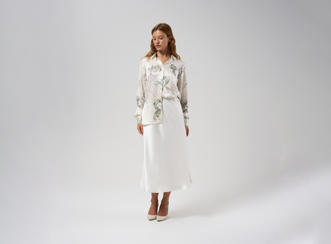 Рубашка шелковая женская Mollen Ландыши жемчужно-белая