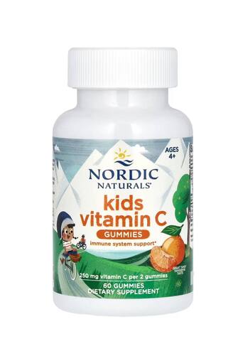 Nordic Naturals жевательные таблетки с витамином C для детей от 4 лет, со вкусом мандарина, 60 жевательных таблеток (125 мг в 1 таблетке)