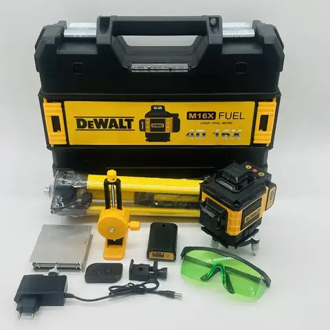 Лазерный уровень DEWALT зеленый луч 4D 16x с дисплеем в кейсе, штатив 1,6 м