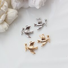 Подвеска Птица голубь с розой 15*15 мм, родий, П201