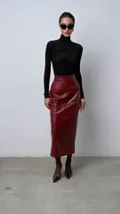 Юбка кожаная карандаш миди