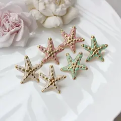 Серьги пусеты Морские звёзды с эмалью, голубой, 28*26 мм, сталь, позолота, СГ047