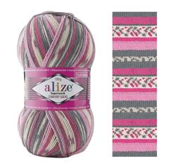 ALIZE "SUPERWASH COMFORT", 75% шерсть, 25% п/а, 100 гр, 420 м, розовый/серый