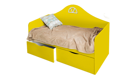 Детский диван-кровать с двумя ящиками желтый
