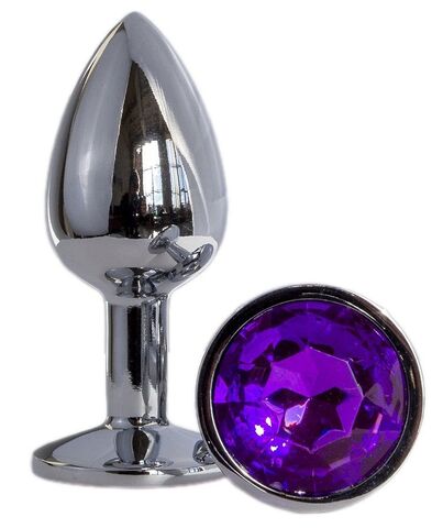 Металлическая анальная втулка с фиолетовым кристаллом - 7,2 см. - OYO PS05-EGZO-Bag-Violet