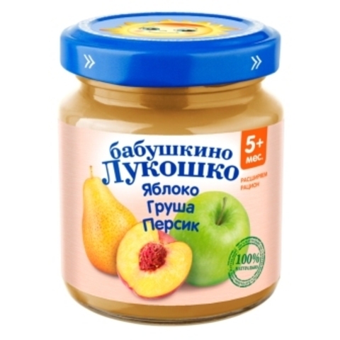 Пюре из яблока, груши и персика Бабушкино Лукошко 100 г. (5+ мес.)