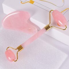PURCHASE/Ролик для лица и скребок Гуаша из натурального розового кварца. Массажный набор для лица