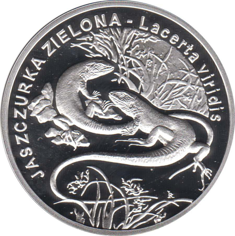 20 злотых. Зелёная ящерица, Lacerta viridis. 2009 год. Польша.