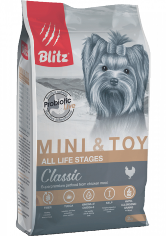 Blitz Classic Mini & Toy собаки мелких и миниатюных пород, сухой, курица (2 кг)
