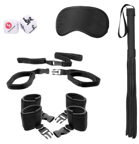 Черный игровой набор БДСМ Bed Post Bindings Restraing Kit - Shots Media BV Ouch! OU377BLK