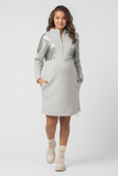 Утепленное платье для беременных и кормящих 14300 светло серый кожа серебро