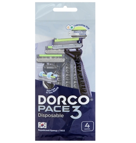 DORCO PACE3 однораз.станок 4шт. плав.голв, с 3лезвиями увл.полоса NEW (Ю.Корея)