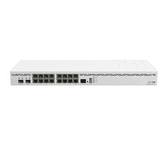 MikroTik Cloud Core Router 2004-16G-2S+ with Annapurna Labs Alpine v2 CPU with 4x ARMv8-A Cortex-A57 cores running at 1.7GHz, 4GB of DDR4 RAM, 128MB NAND storage, 16 x Gbit LAN, 2x SFP+ ports, 1U rack