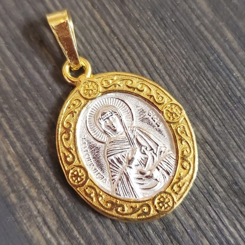 Нательная именная икона святая Ева с позолотой кулон медальон с молитвой