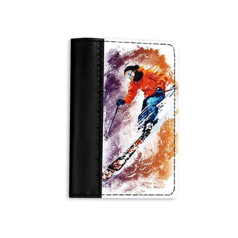 Обложка на паспорт комбинированная "Лыжник", черная
