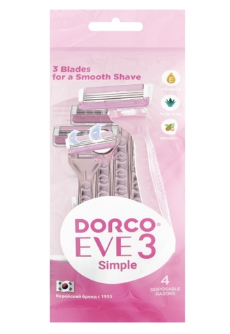 DORCO EVE 3 однораз.станок 4шт.плав.гол.с 3лезв. увл.п,прорез.ручка (Вьетнам)