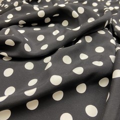 Мерный лоскут 1,1 м шелк черный с белым горохом матовый  1195