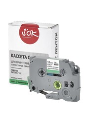 Кассета с лентой S'OK by Sakura Printing TZES731 для Brother,  черный на зеленом, 12мм, 8м , наклейка