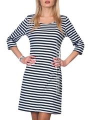 Одежда в морском стиле - Магазин тельняшек.ру 8-800-700-93-18Платье в морском стиле с синей полосой и рукавом 3/4 в Магазине тельняшек
