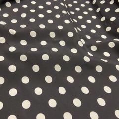 Мерный лоскут 1,1 м шелк черный с белым горохом матовый  1195