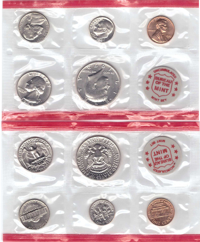 Набор США 1972 г. (D) UNC (5 монет + жетон) в запайке. Медно-никель, медь
