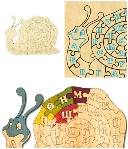 Деревянный Пазл Рамка Улитка с Алфавитом + фломастеры, раскрашивать, размер 35см*28см