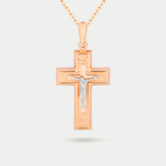 Крест православный из розового золота 585 пробы без вставок (арт. 3232)