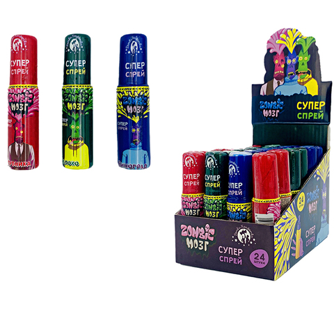 Жидкая конфета Супер Спрей Zombie Мозг 1кор*12бл*24шт, 22мл