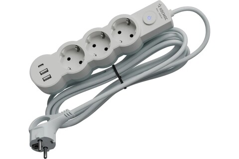 Сетевой фильтр, удлинитель Космос  YKsm1.5m3g-Z-VU10A-W 3 розетки 1.5 метра, USB, белый, заземление, выключатель, 10А, 220 вольт, ПВС 3х1, IP20 - купить в компании MAKtorg
