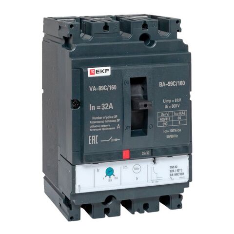 Выключатель автоматический в литом корпусе ВА-99C 160/32А 3P 35кА с термомагнитным расцепителем EKF