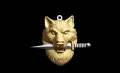 Силиконовый молд Амулет Волк с кинжалом малый