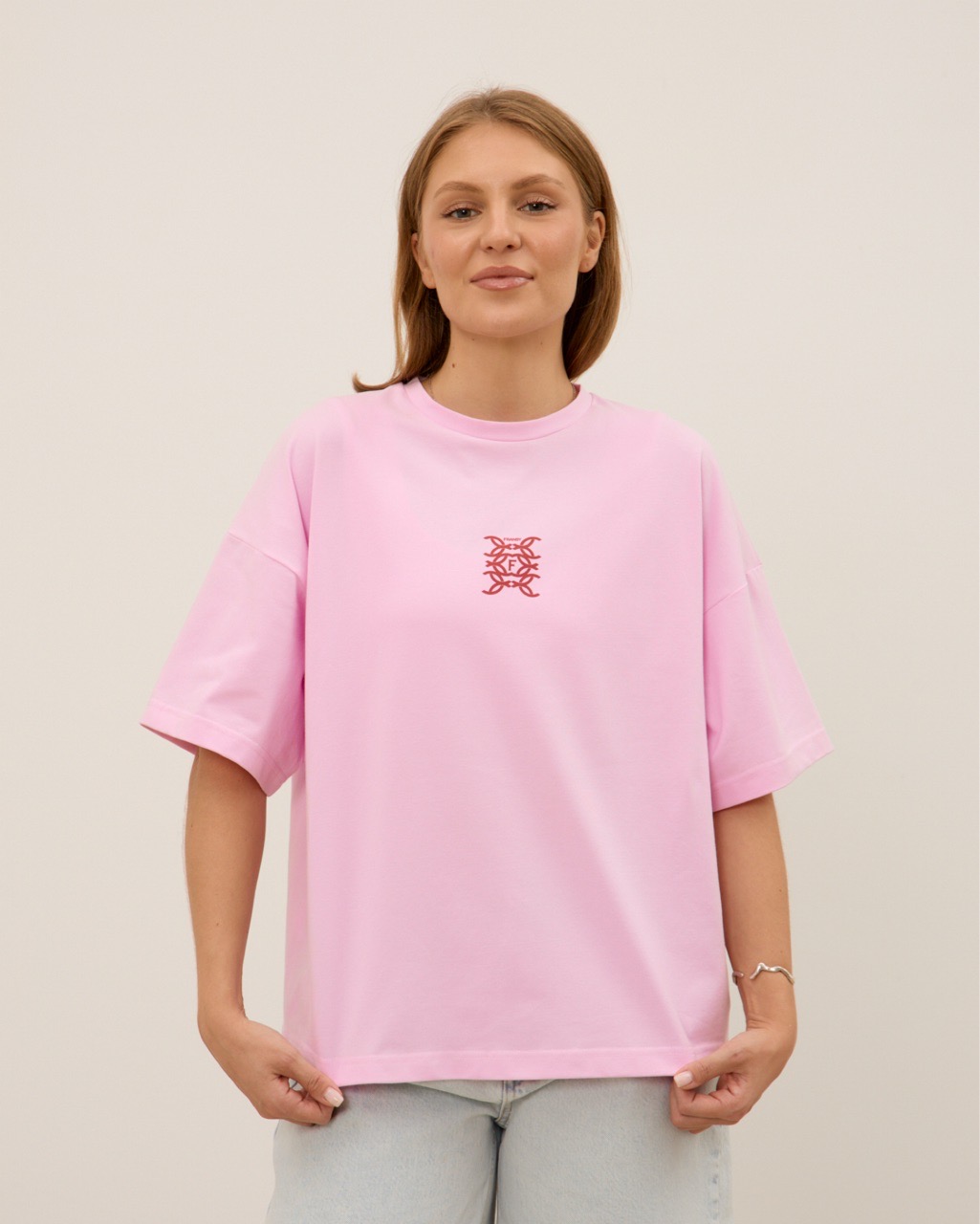 Футболка 03, с узором, розовая