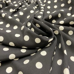 Мерный лоскут 1,1 м шелк черный с белым горохом матовый  1195