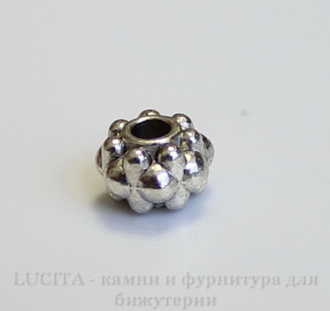 Бусина металлическая - рондель "Цветок" 7х5 мм (цвет - античное серебро), 10 штук ()