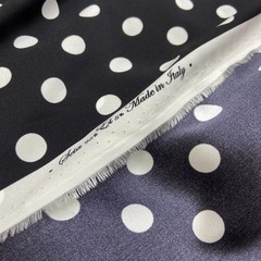 Мерный лоскут 1,1 м шелк черный с белым горохом матовый  1195